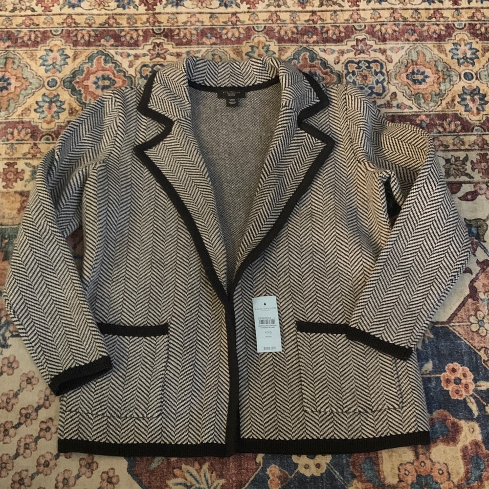 Ann Taylor Black and White Herringbone Blazer